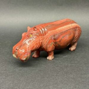 Sculpture Hippopotame en Bois Fossilisé